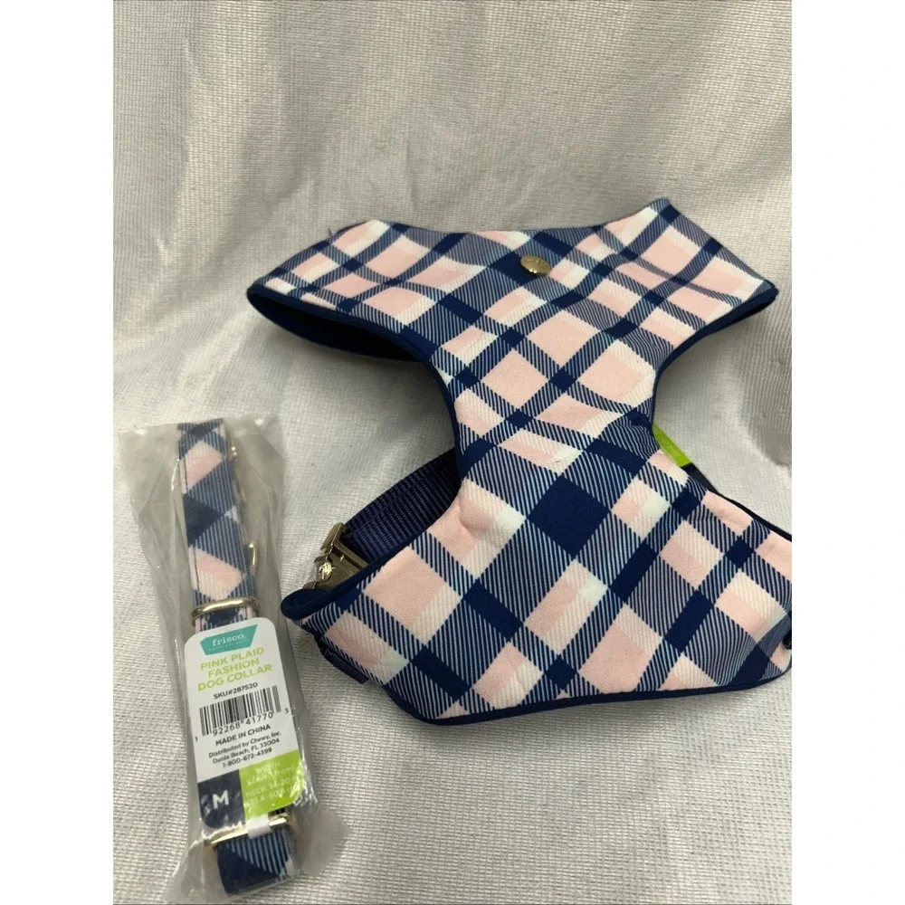 Frisco Pink Plaid Fashion Dog Harness and Collar to Match Size Medium NWT